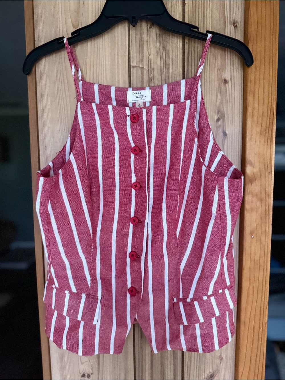 Dizzy Red and White Striped Button Tank